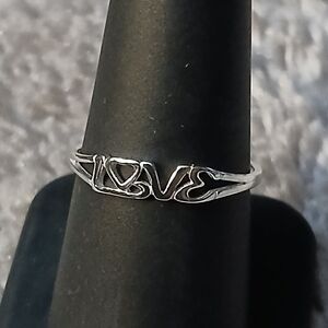 Love Script 925 Sterling Silver Ring - Delicate Heart Accent